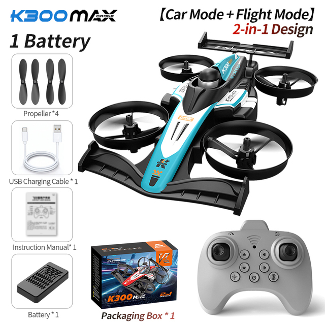 K300 Max Flying Drone Racing Car 2 in 1 Remote Control Children Car Quadcopter Toy Gifts Altitude Hold Speed Adjust 100M Flight