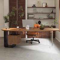 Bureau de patron en bois massif Bureau du président Établi de bureau d'ordinateur Léger Luxe Moderne Haut de gamme Forme de noix de cajou Utilisation commerciale