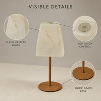 Lampe de table en verre à motif nuage, rechargeable sans fil, lampe de chevet LED, charge USB Type-C 5V, commande tactile pour la décoration de la maison