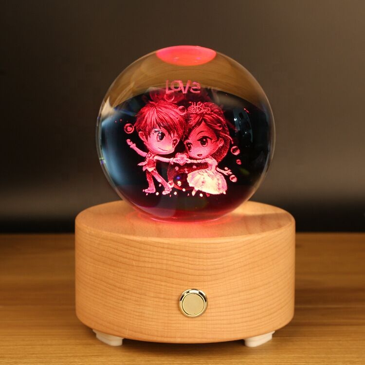 Gleam K9 декоративный подарок идеальный на заказ 3D лазерный хрустальный шар, музыкальная шкатулка для рождественского подарка, сувенир