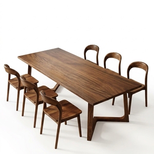 Mesa <span class=keywords><strong>de</strong></span> Comedor Moderna <span class=keywords><strong>de</strong></span> <span class=keywords><strong>Madera</strong></span> Sólida para 6 Personas, <span class=keywords><strong>Venta</strong></span> Directa <span class=keywords><strong>de</strong></span> Fábrica, Personalización para Toda la Casa, Nuevo Estilo Minimalista en Color <span class=keywords><strong>Nogal</strong></span> - Product Image 1