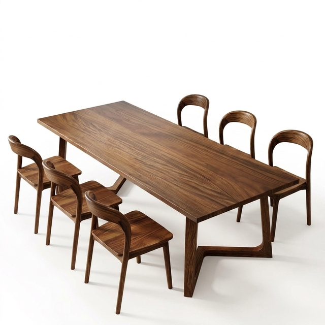 Whole House Customization Factory Direct Sale Modern Solid Wood 6-Seater Dining Table New Minimalist Walnut Color for