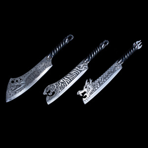 Couperet à motif de gravure à l'acide avec poignée torsadée Couteau à haute teneur en carbone forgé à la main pour la cuisine Couteau de boucher monobloc Full Tang - Product Image 6