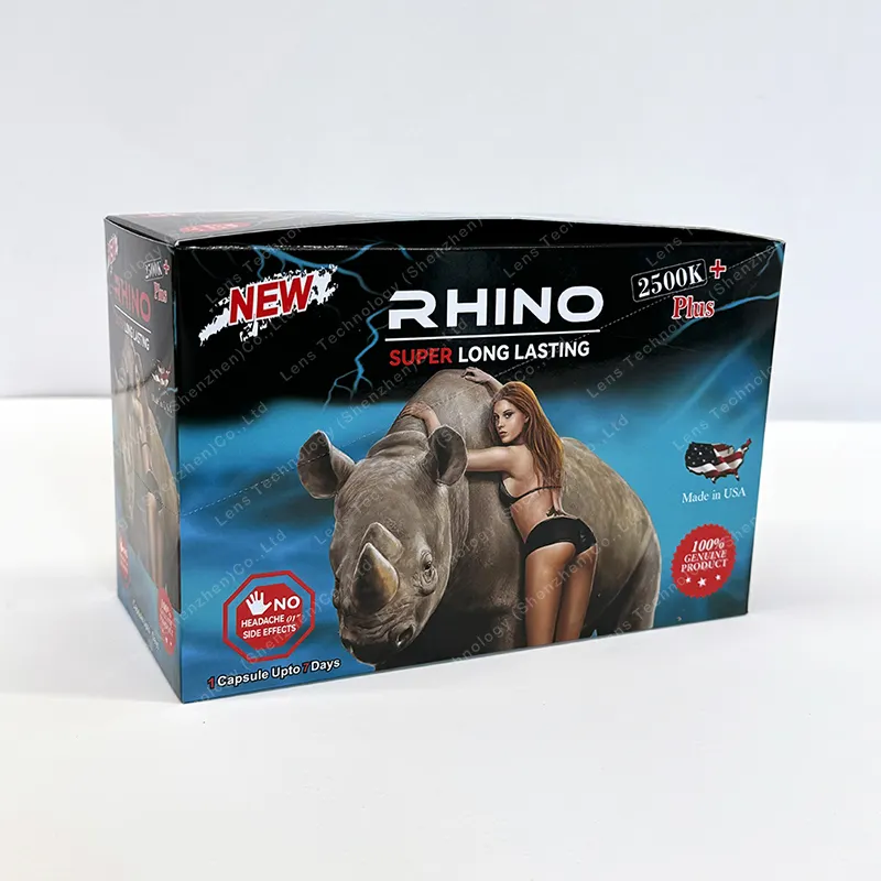 Desain kustom 3D kartu blister dengan label stiker Pria peningkatan kotak pil Rhino untuk kemasan kapsul