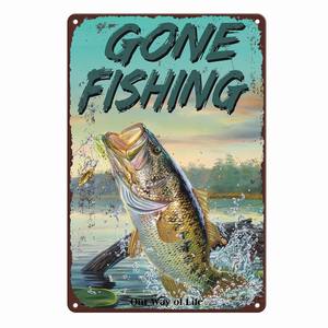 <span class=keywords><strong>Gone</strong></span> Fishing Wall Decor Custom Metal Tin Sign Lake House Decoraciones Man Cave Vintage Beach Photo Custom Text Photo Design - Product Image 1