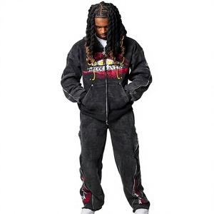 Conjunto de Sudadera con Capucha Negra para Hombre, Estilo Urbano Estampado, Felpa, Ropa Casual de Otoño, Sudadera de Mezcla de Algodón y Felpa, Informal de Otoño - Product Image 1