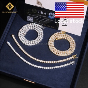 ส่งจากสหรัฐอเมริกาขายดี S925เงินฮิปฮอปเย็น4มม. VVS1 Moissanite เพชรมาตรฐานห่วงโซ่และชุดสร้อยข้อมือ - Product Image 1