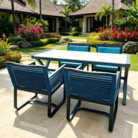 Ensemble de mobilier d'extérieur bleu, ensemble de salle à manger moderne en corde tressée, chaise de loisirs d'extérieur en aluminium avec ensemble de table