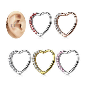 Corazón <span class=keywords><strong>Daith</strong></span> <span class=keywords><strong>Piercing</strong></span> Acero quirúrgico Clicker corazón con bisagras segmento anillo cartílago pendiente moda cuerpo joyería para Mujeres Hombres - Product Image 1