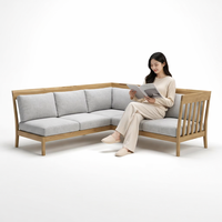 Canapé modulaire en forme de L de style scandinave, revêtement en tissu, sièges sectionnels avec structure en bois massif pour salon