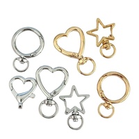 Porte-clés en alliage de zinc en forme de cœur, étoile ou rond, avec fermoirs mousquetons à ressort, pendentifs breloques faits main pour DIY, vente en gros