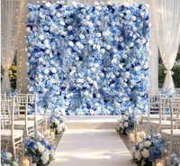 Mur de fleurs artificielles 5D 3D en tissu bleu, toile de fond florale de simulation pour décoration de mariages en extérieur et aménagement paysager