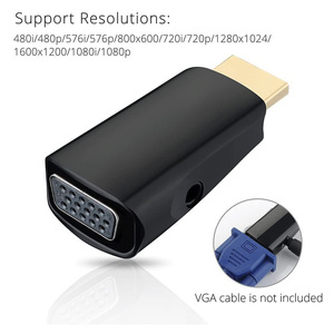 Adaptateur <span class=keywords><strong>HDMI</strong></span> vers VGA plaqué or, mâle vers femelle, avec prise audio 3,5 mm, compatible avec ordinateur de bureau, ordinateur portable, moniteur, projecteur - Product Image 2