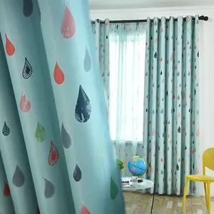 热销雨滴图案100% 涤纶花式窗帘和窗帘印花窗帘卧室家用