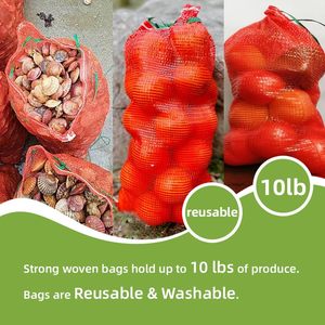 Huamaohengchun Bolsas de malla de LDPE para productos frescos, 10 lb, 100 unidades, 11"x18", colgantes, reutilizables, transpirables, con cordón, para almacenamiento de cebollas y patatas - Product Image 2