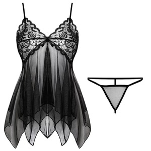 Sexy Underwear Satin Bodysuits Mesh Perspective Cute Tulle <b>Half</b> <b>Slips</b> Light Control Hole Lace Bow Nightdress Set Ladies - Product Image 6