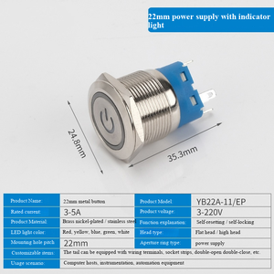 22MM Stainless Steel Button Flat Head Ring Illuminated IP65 1NO Push Button <b>Switch</b> 3A 220V for Home Appliance Control - Product Image 5