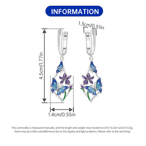 Pendientes de mariposa y flor de latón blanco que no se decoloran, diseño original y exclusivo, pendientes modernos y versátiles para mujer - Product Image 2