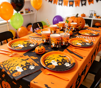 Ensemble jetable tout-en-un pour Halloween : assiettes, gobelets, serviettes – thème citrouille et fantôme classiques