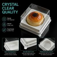 Vierkante transparante PET mini taartdoos witte ronde insert plastic verpakking dessert afhaalverpakking aangepaste sticker label beschikbaar