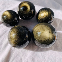 Boule obsidienne noire dorée naturelle, vente en gros, 15mm