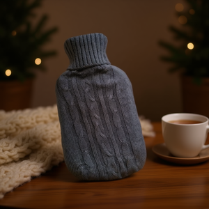 Cable Knit Hot Water Bottle Cover 2048ml Knitted Sleeve For Warmth Winter Use - Product Image 2