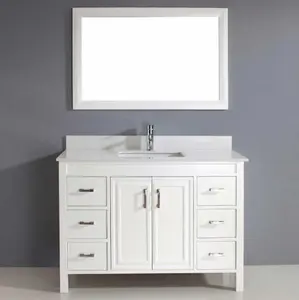 Kabinet kamar mandi dengan cermin, atasan marmer 40 inci-60 inci Vanity kamar mandi kabinet