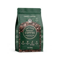 Sachet d'emballage pour grains de café personnalisé, de qualité alimentaire, à haute barrière, avec valve de dégazage unidirectionnelle, fond plat et fermeture éclair refermable