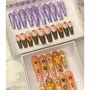 Fabrikneue Designs Benutzer definierte Nägel Acryl Shiny Glitter Pailletten Full Cover Nagels pitzen Künstliche Finger verpackung Box