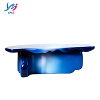 Table basse convertible moderne européenne bleue en fibre de verre, réglable en hauteur, design écologique, mobilier de maison durable
