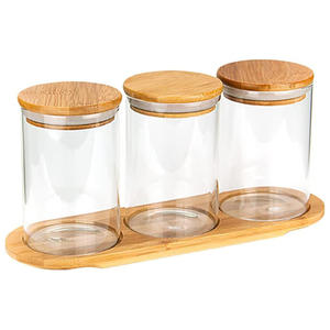 240Glass <b>Jars</b> Bamboo Lids Multifunctional Food Storage Containers Kitchen Including Silicone Pads Customizable Logo - Product Image 1