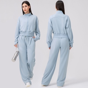 ชุดวอร์มผู้หญิงไซส์ใหญ่ผ้าฝ้ายกันลม พิมพ์โลโก้ได้ ชุดเซ็ต 2 ชิ้น ซิปคู่ คอตั้ง - Product Image 1