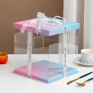 Boîte <span class=keywords><strong>d</strong></span>'emballage de gâteau arc-en-ciel <span class=keywords><strong>d</strong></span>égradé Transparent boîte de gâteau <span class=keywords><strong>d</strong></span>'<span class=keywords><strong>anniversaire</strong></span> multicouche <span class=keywords><strong>d</strong></span>égradé arc-en-ciel conception Dessert boîte-cadeau pour la nourriture - Product Image 2