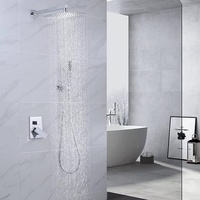 Système de douche de plafond carré Hyundai de 12 pouces, en acier inoxydable, montage mural, ensemble de salle de bain 3 voies, finition polie, pluie douce