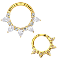 Anneau de septum en titane ASTM F136 en forme de goutte d'eau, 16G, à segment articulé, pour le nez, avec zircon blanc, plaqué or, bijoux de piercing corporel