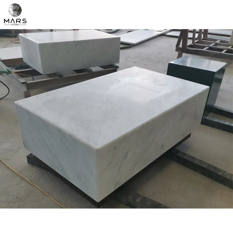 Natuurlijke Bianco Carrara Wit Marmeren Tafel Met Houten Base Marmeren Top Bijzettafel