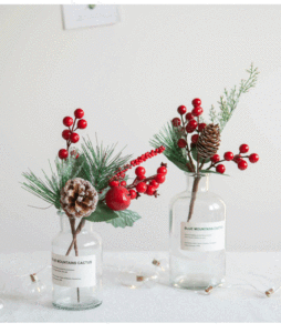 Selecciones <span class=keywords><strong>Red</strong></span> Berry Pine Branches flores artificiales Mini árbol de Navidad con agujas de pino verde para decoraciones navideñas al aire libre - Product Image 6