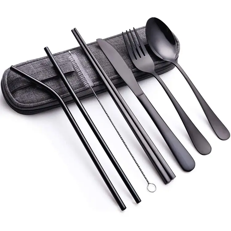 Travel Camping Portable Stainless Steel Silverware Utensil Cutlery Flatware Set With a Organizer Case