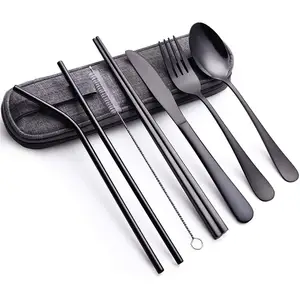 Flatware Cutlery Set Travel Camping Portable Stainless Steel Silverware Utensil Cutlery Flatware Set With A Organizer Case