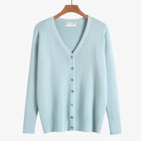 Anpassbares Etikett Einfarbiger Strick-V-Ausschnitt Langarm Übergröße Damen-Strickjacke Strickwaren Pullover Mit Knöpfen 3860
