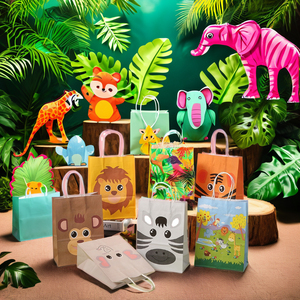 Sac en papier kraft pour enfants, bonbons, nourriture, cadeau, décoration, animaux de la forêt de la jungle, <span class=keywords><strong>roi</strong></span> <span class=keywords><strong>lion</strong></span> - Product Image 1