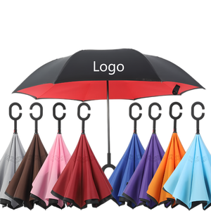 Parapluie inversé à poignée C, design créatif, intérieur extérieur, personnalisable avec impression de logo de voiture. - Product Image 1