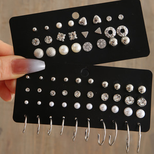 Nouvelles boucles d'oreilles transfrontalières pour le commerce extérieur, ensemble de 20 paires de boucles d'oreilles en imitation perle et zircon - Product Image 1