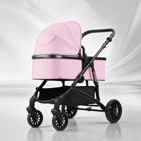 Grande poussette légère en lin pliable à 4 roues avec amortissement et coussin pour enfant jusqu'à 3 ans