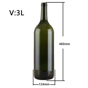 Garrafa de vidro vazia grande capacidade, 3000ml, 3 litros, verde escuro, para vinho