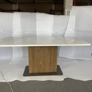 Design White Marble Top Solid Wood Base Dining <b>Tables</b> - Product Image 2