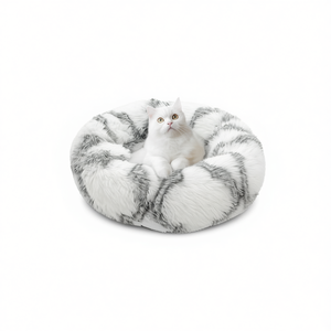Set di Tre Pezzi per Cuccia Rotonda in Velluto di Pavone, Letti per Animali Domestici Bianco Riso - Product Image 2