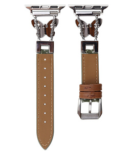 Cinturino in pelle di lana con giunto a farfalla per <span class=keywords><strong>Apple</strong></span> <span class=keywords><strong>Watch</strong></span> serie 9 8 7 <span class=keywords><strong>SE</strong></span> 6 cinturino in pelle di metallo diamantato - Product Image 2