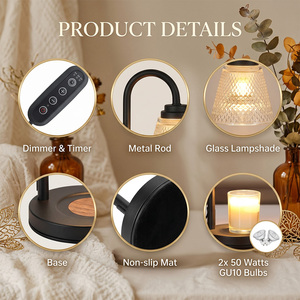 Lampe <span class=keywords><strong>chauffe</strong></span>-bougie en verre texturé avec cadre métallique, à intensité variable, diffuseur de <span class=keywords><strong>cire</strong></span> sans flamme, <span class=keywords><strong>chauffe</strong></span>-bougie sans flamme, décoration d'intérieur, lumière aromatique - Product Image 4