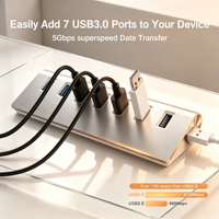 Hub USB 3.0 avec câble, hub en alliage d'aluminium 5 Gbps, 7 en 1, sans pilote, répartiteur, extension USB pour ordinateur, adaptateur de synchronisation des données